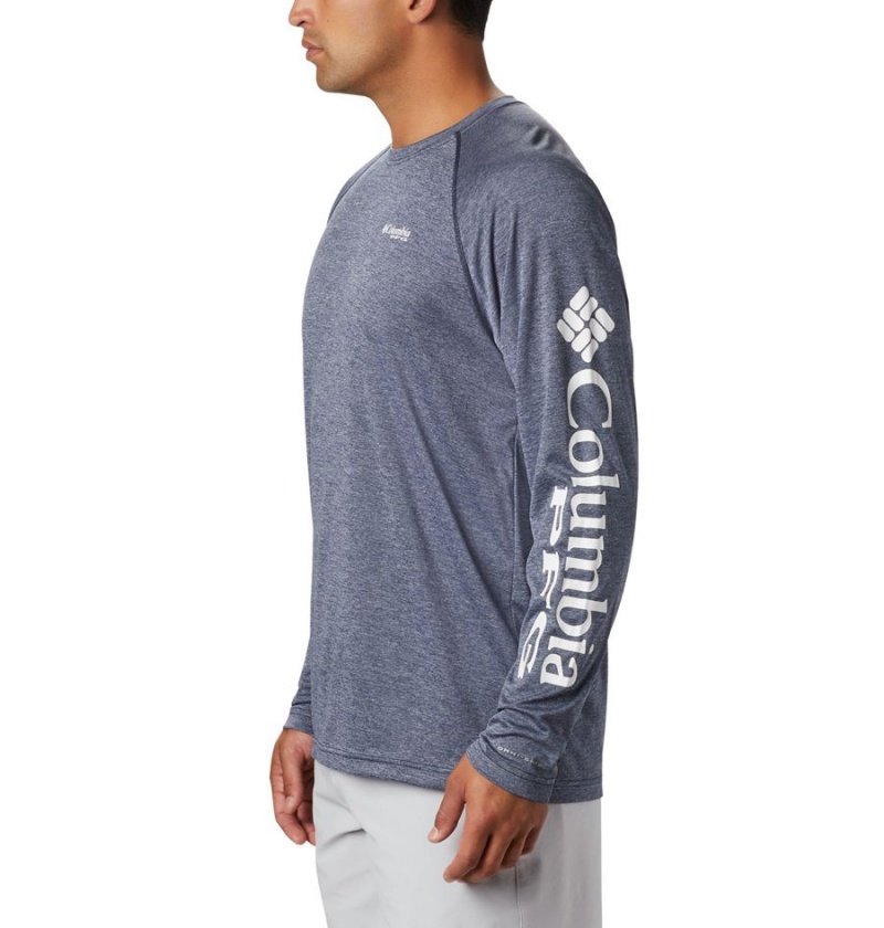 Columbia PFG Terminal Tackle Heather Long Sleeve Men's T-Shirt Blue | TKIOUF-925