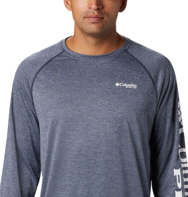 Columbia PFG Terminal Tackle Heather Long Sleeve Men's T-Shirt Blue | TKIOUF-925