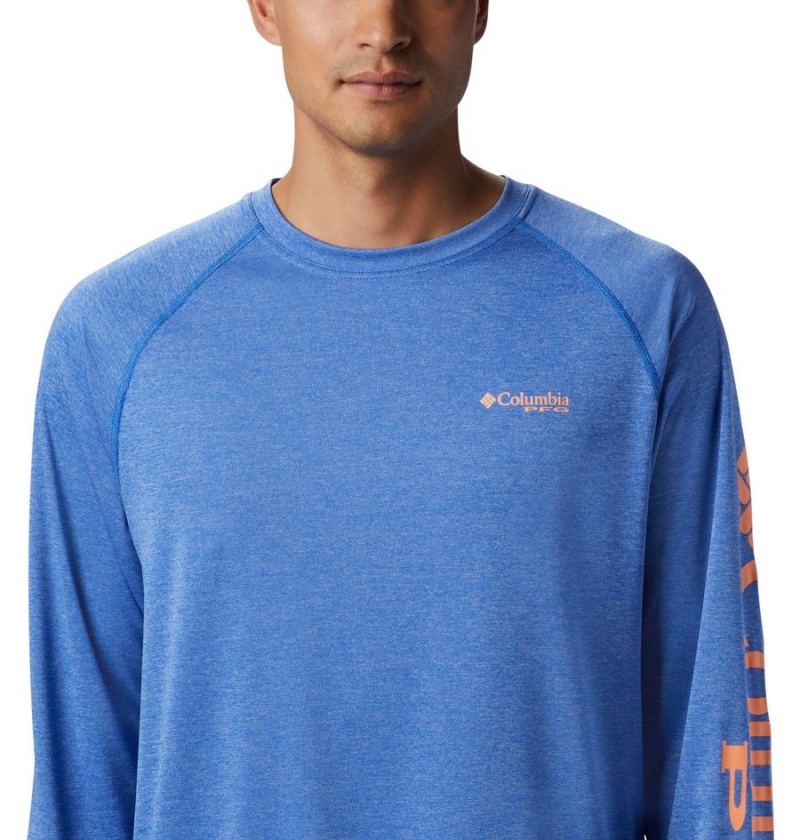 Columbia PFG Terminal Tackle Heather Long Sleeve Men's T-Shirt Blue | BWVDZP-128
