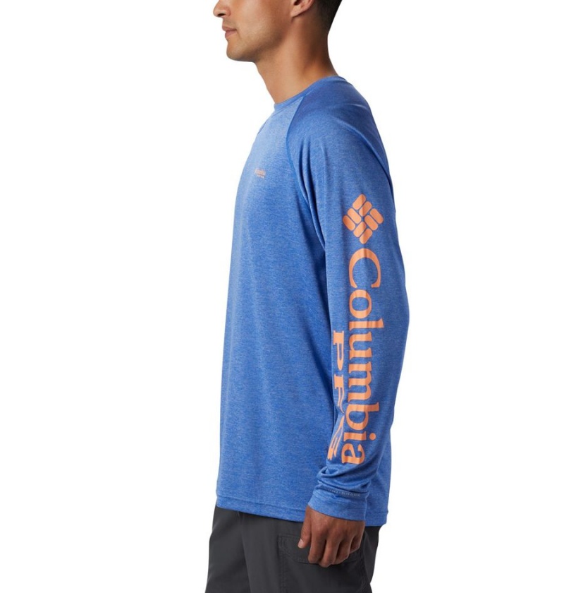 Columbia PFG Terminal Tackle Heather Long Sleeve Men's T-Shirt Blue | BWVDZP-128