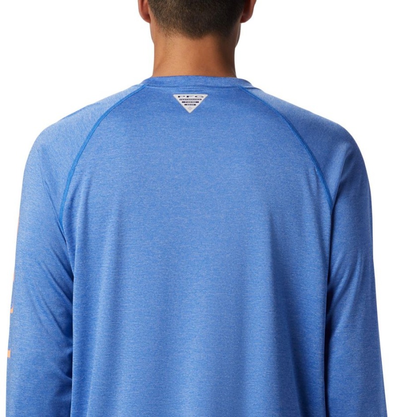 Columbia PFG Terminal Tackle Heather Long Sleeve Men's T-Shirt Blue | BWVDZP-128