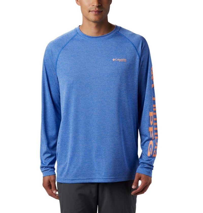 Columbia PFG Terminal Tackle Heather Long Sleeve Men\'s T-Shirt Blue | BWVDZP-128