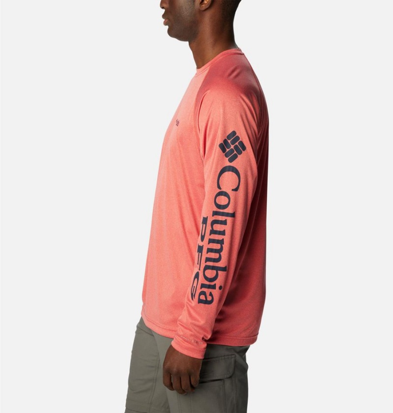 Columbia PFG Terminal Tackle Heather Long Sleeve Men's T-Shirt Red | VRAKMY-627