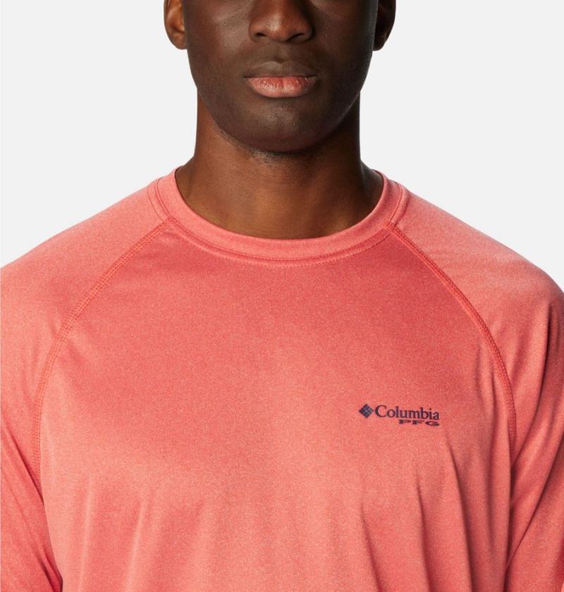 Columbia PFG Terminal Tackle Heather Long Sleeve Men's T-Shirt Red | VRAKMY-627