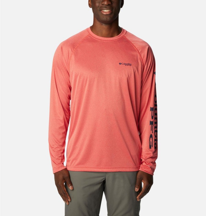 Columbia PFG Terminal Tackle Heather Long Sleeve Men\'s T-Shirt Red | VRAKMY-627