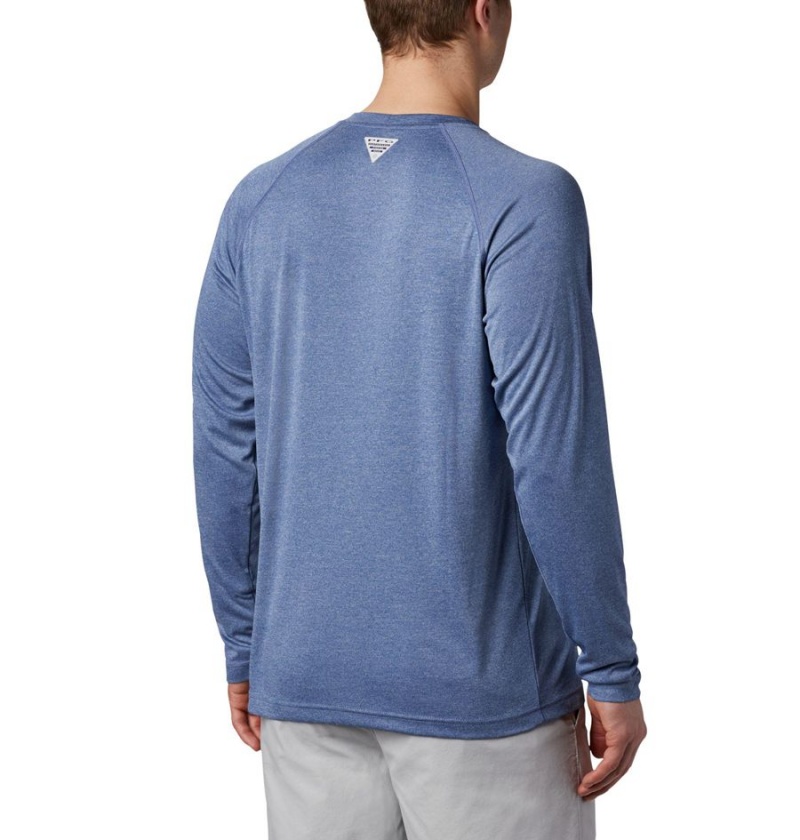 Columbia PFG Terminal Tackle Heather Long Sleeve Men's T-Shirt Blue | YBZSTJ-471