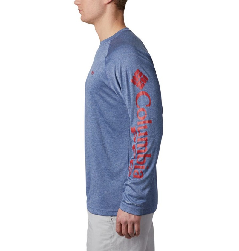 Columbia PFG Terminal Tackle Heather Long Sleeve Men's T-Shirt Blue | YBZSTJ-471