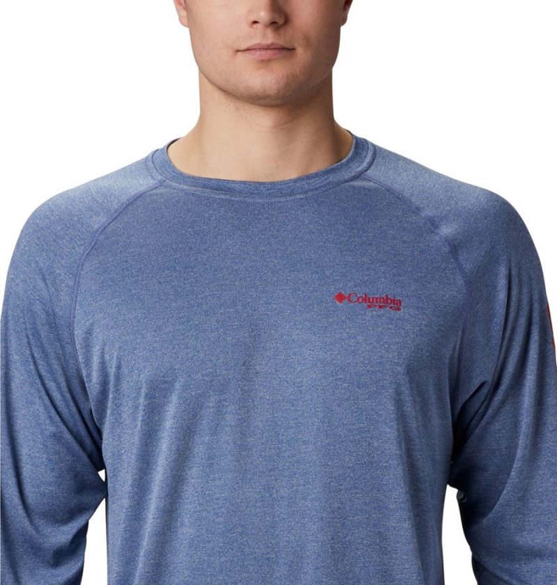 Columbia PFG Terminal Tackle Heather Long Sleeve Men's T-Shirt Blue | YBZSTJ-471