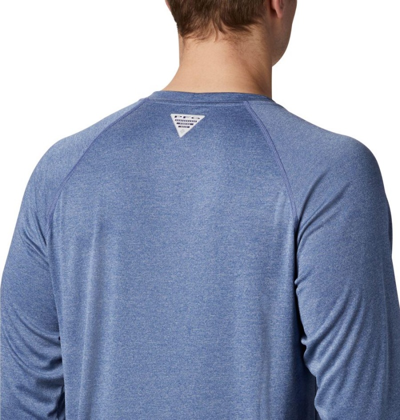 Columbia PFG Terminal Tackle Heather Long Sleeve Men's T-Shirt Blue | YBZSTJ-471