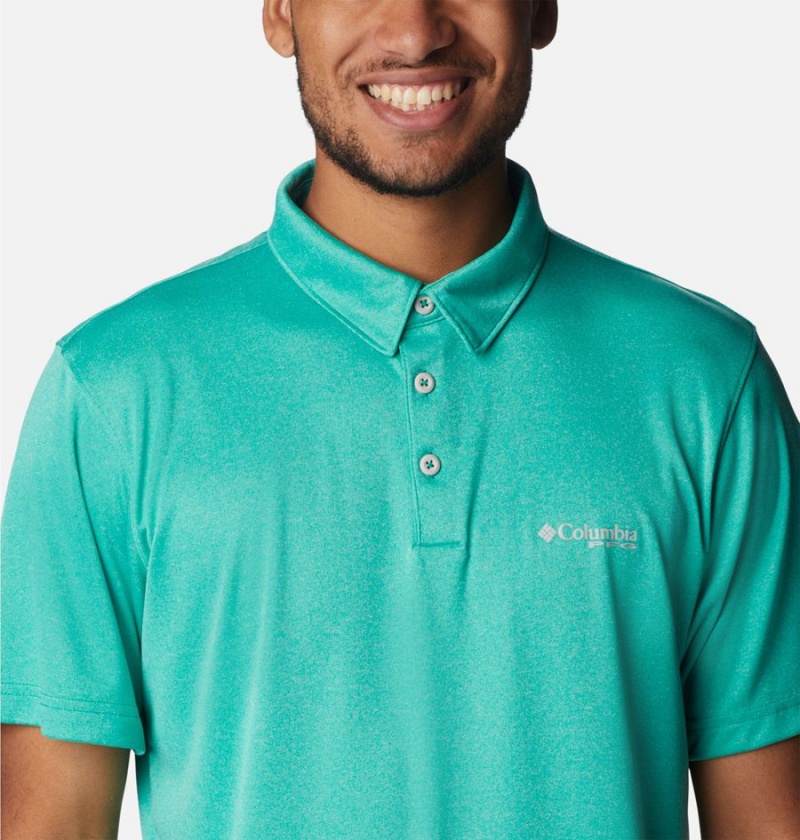Columbia PFG Terminal Tackle Heather Men's Polo Shirt Blue | DVMBQZ-325