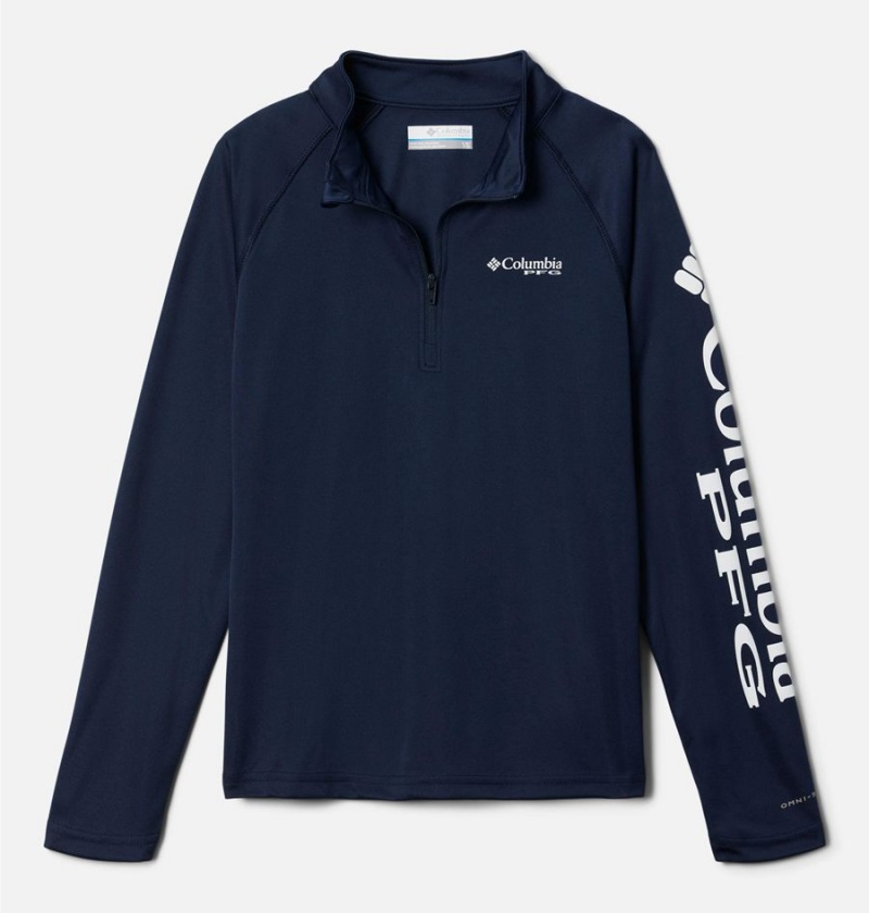 Columbia PFG Terminal Tackle Quarter Zip Pullover Kids\' Fleece Navy | WNTHJB-364