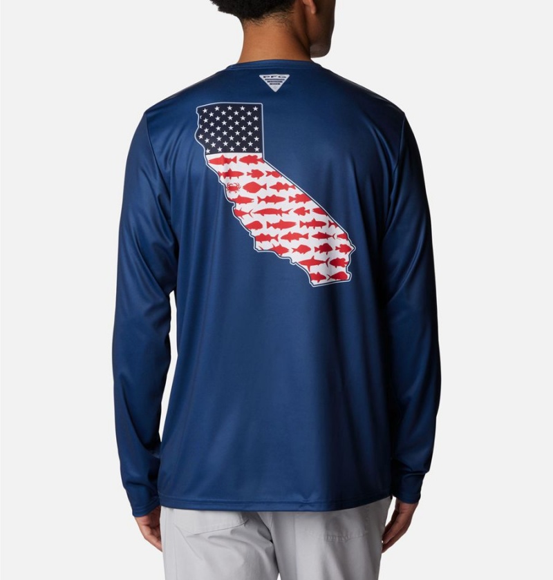 Columbia PFG Terminal Tackle Statetriot Long Sleeve Men's T-Shirt Blue | HXCIWG-978