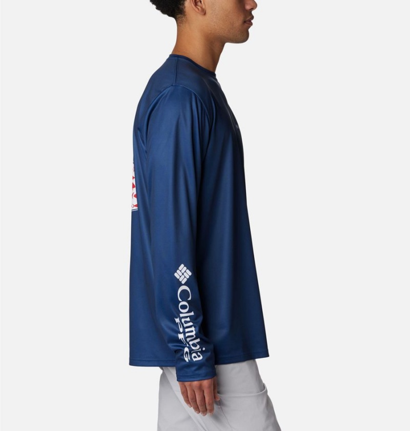 Columbia PFG Terminal Tackle Statetriot Long Sleeve Men's T-Shirt Blue | HXCIWG-978