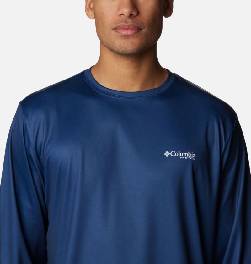 Columbia PFG Terminal Tackle Statetriot Long Sleeve Men's T-Shirt Blue | HXCIWG-978