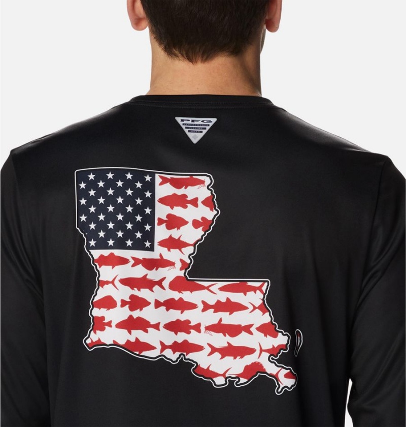 Columbia PFG Terminal Tackle Statetriot Long Sleeve Men's T-Shirt Black | BXPMWV-364