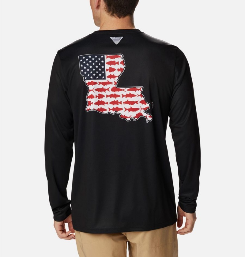 Columbia PFG Terminal Tackle Statetriot Long Sleeve Men\'s T-Shirt Black | BXPMWV-364