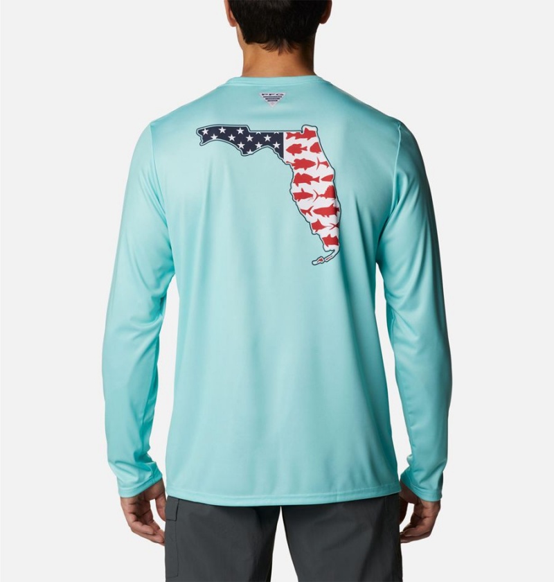 Columbia PFG Terminal Tackle Statetriot Long Sleeve Men's T-Shirt Turquoise | ENVLCO-206