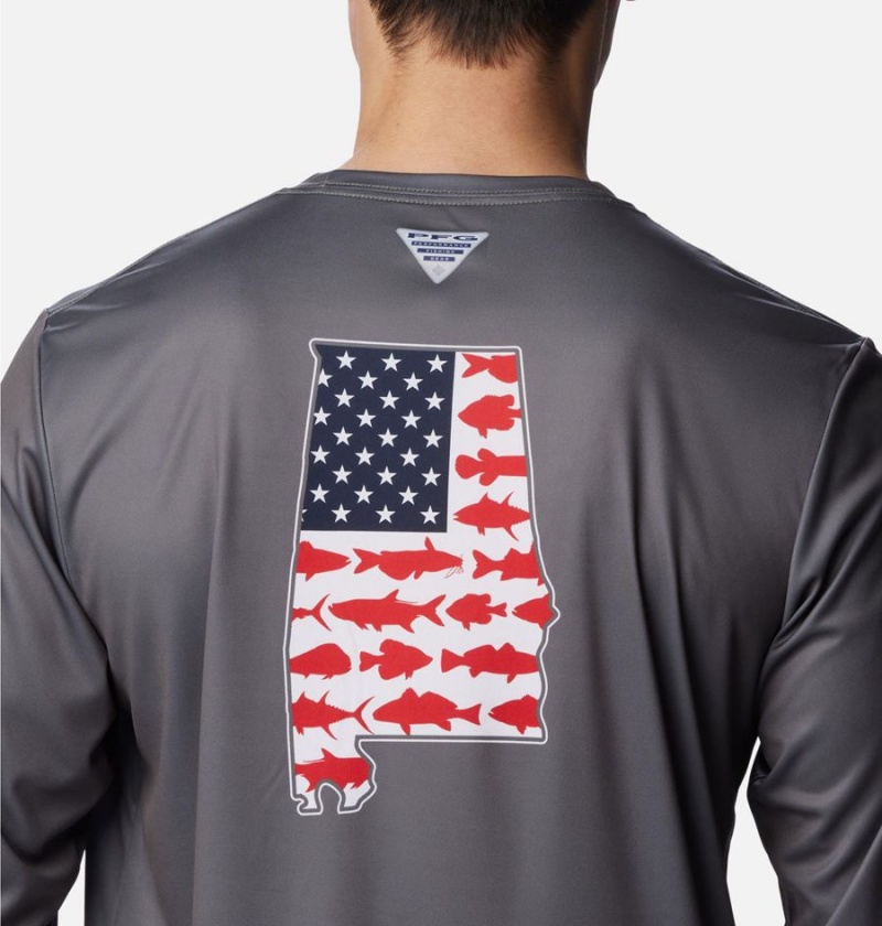 Columbia PFG Terminal Tackle Statetriot Long Sleeve Men's T-Shirt Grey | NGVPEB-652