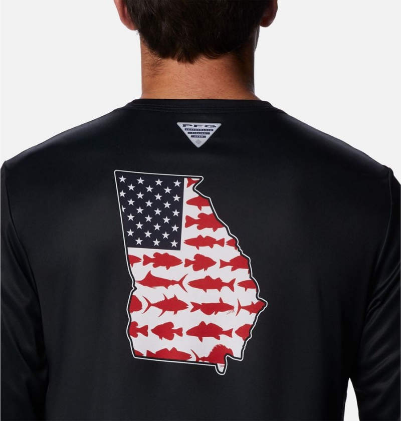 Columbia PFG Terminal Tackle Statetriot Long Sleeve Men's T-Shirt Black | HCRPAT-028