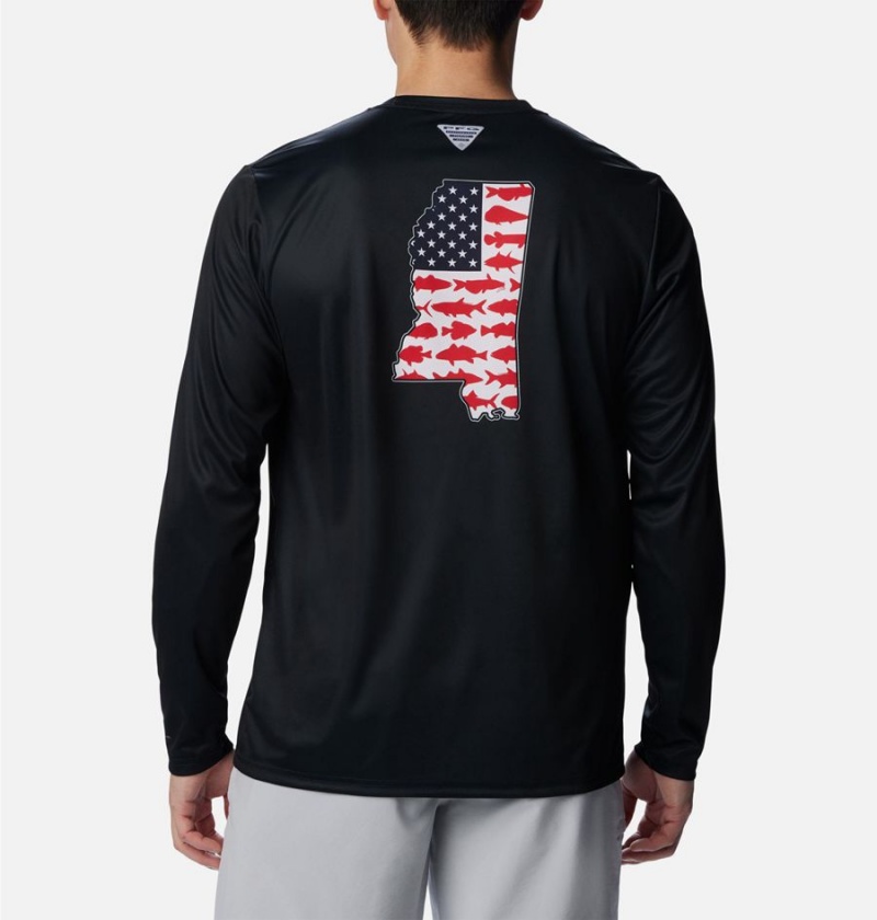 Columbia PFG Terminal Tackle Statetriot Long Sleeve Men's T-Shirt Black | OGLEVI-208