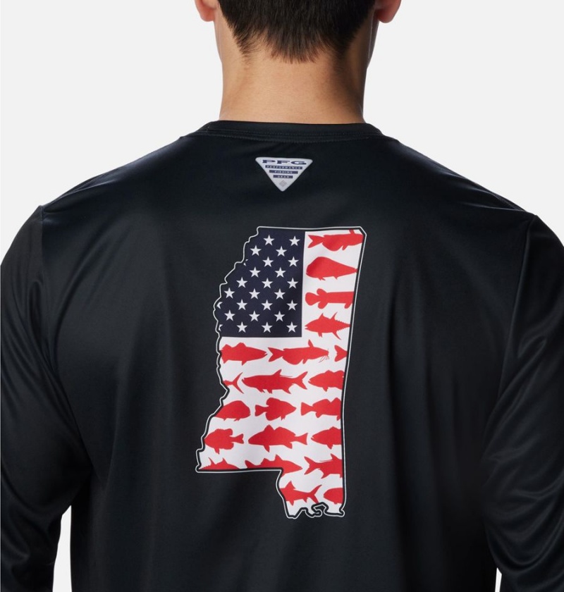 Columbia PFG Terminal Tackle Statetriot Long Sleeve Men's T-Shirt Black | OGLEVI-208