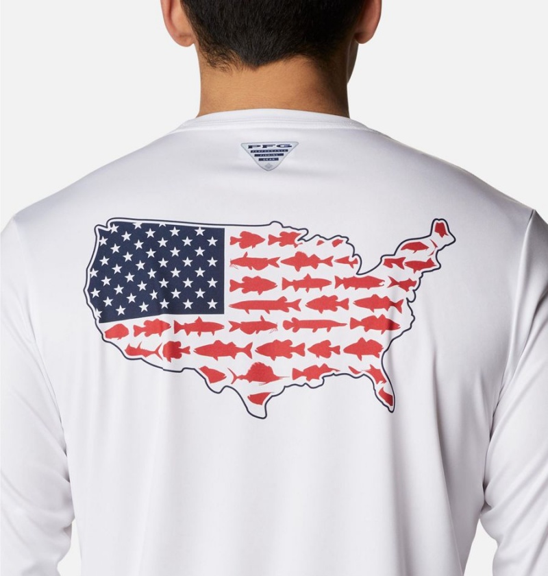 Columbia PFG Terminal Tackle Statetriot Long Sleeve Men's T-Shirt White | ZXUSBE-085