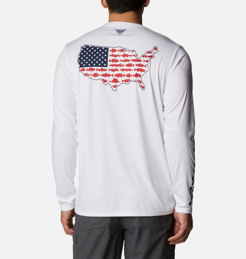 Columbia PFG Terminal Tackle Statetriot Long Sleeve Men\'s T-Shirt White | ZXUSBE-085