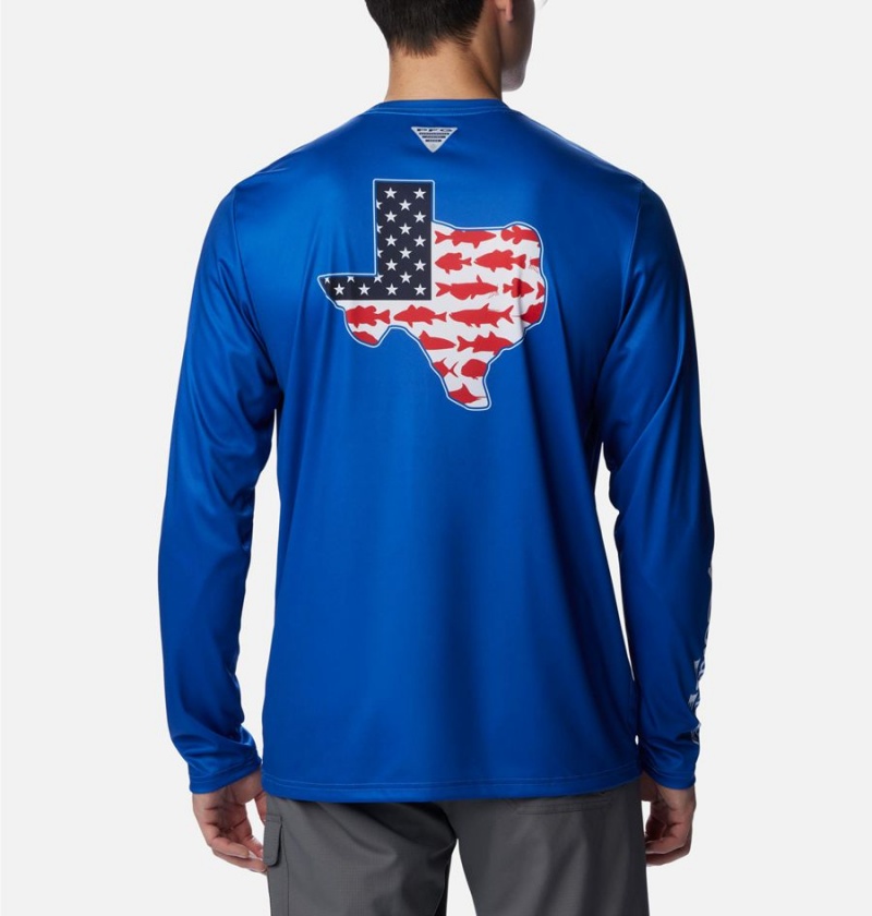 Columbia PFG Terminal Tackle Statetriot Long Sleeve Men's T-Shirt Blue | KIYXEB-406
