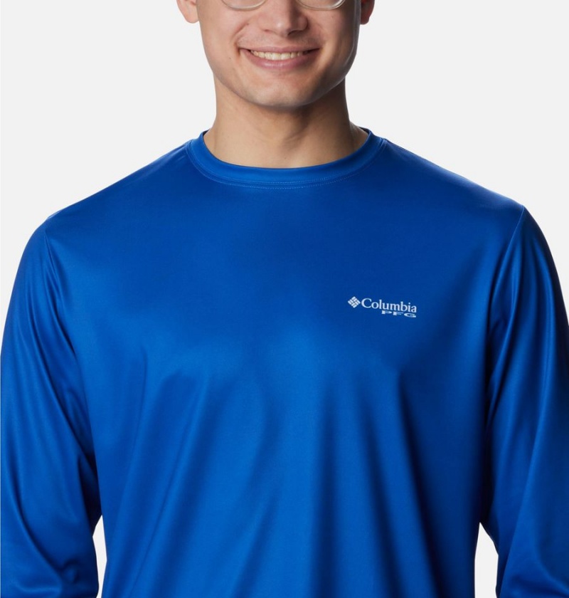 Columbia PFG Terminal Tackle Statetriot Long Sleeve Men's T-Shirt Blue | KIYXEB-406