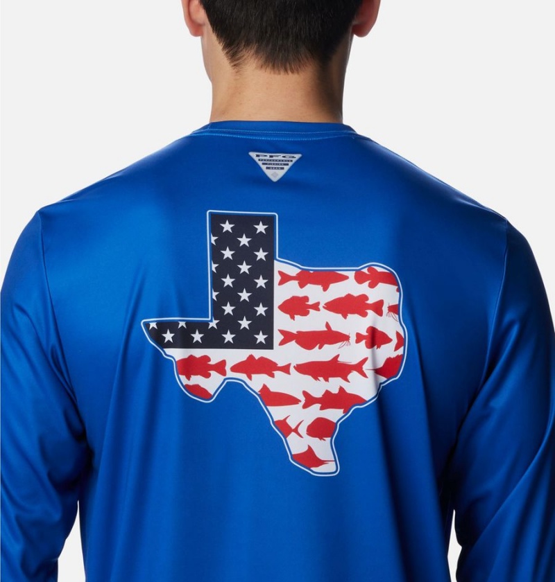 Columbia PFG Terminal Tackle Statetriot Long Sleeve Men's T-Shirt Blue | KIYXEB-406