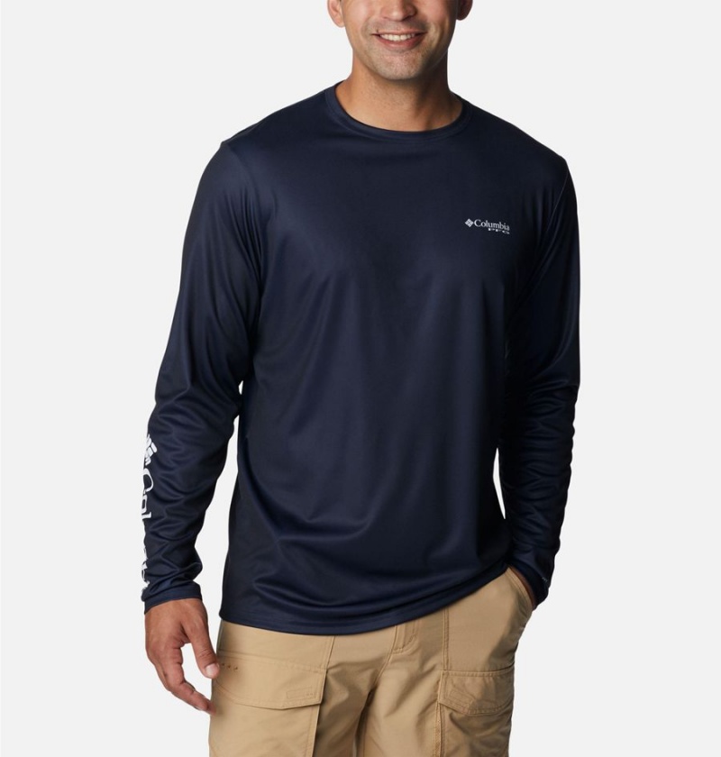 Columbia PFG Terminal Tackle Statetriot Long Sleeve Men's T-Shirt Navy | QBVOTH-542