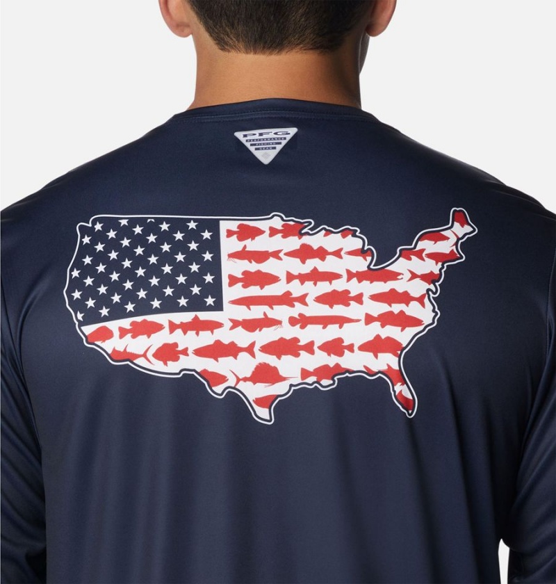 Columbia PFG Terminal Tackle Statetriot Long Sleeve Men's T-Shirt Navy | QBVOTH-542