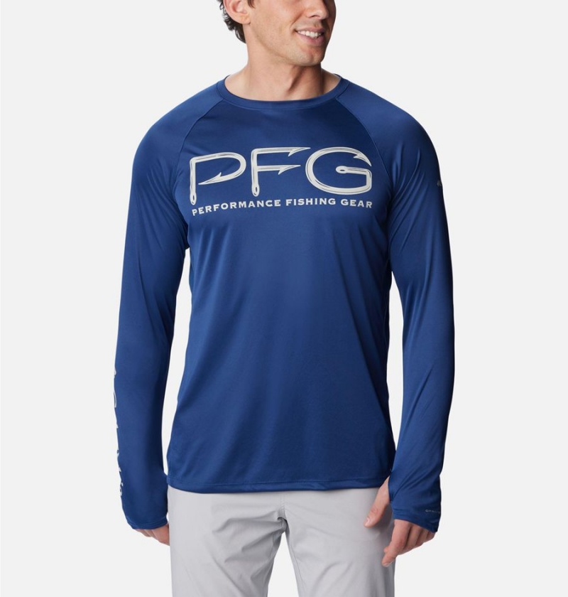 Columbia PFG Terminal Tackle Vent Long Sleeve Men\'s T-Shirt Blue | GBHDZJ-742
