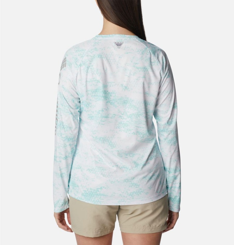 Columbia PFG Tidal Deflector Printed Long Sleeve Women's T-Shirt Blue | NPKBZV-312