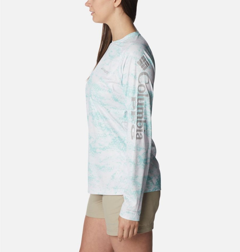 Columbia PFG Tidal Deflector Printed Long Sleeve Women's T-Shirt Blue | NPKBZV-312