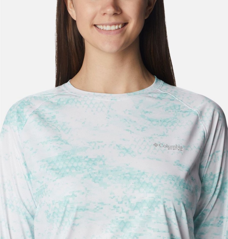 Columbia PFG Tidal Deflector Printed Long Sleeve Women's T-Shirt Blue | NPKBZV-312