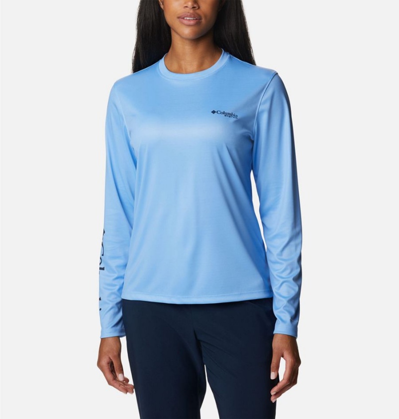 Columbia PFG Tidal Fish Star Long Sleeve Women's T-Shirt Blue | FKDYVZ-861