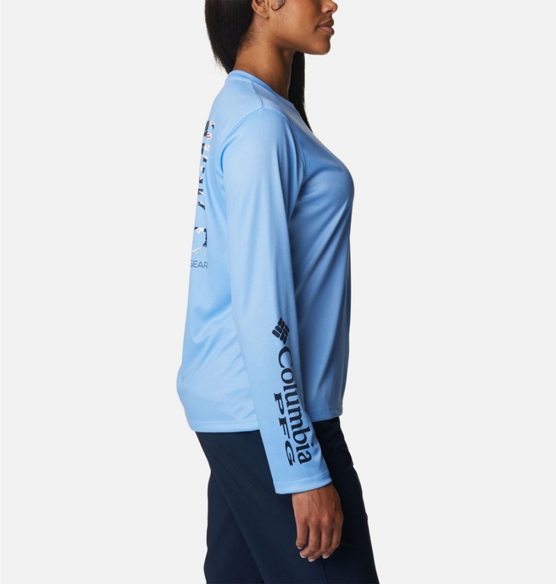 Columbia PFG Tidal Fish Star Long Sleeve Women's T-Shirt Blue | FKDYVZ-861