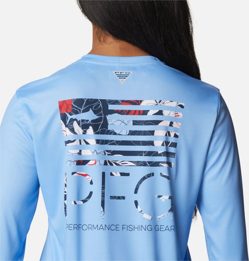 Columbia PFG Tidal Fish Star Long Sleeve Women's T-Shirt Blue | FKDYVZ-861
