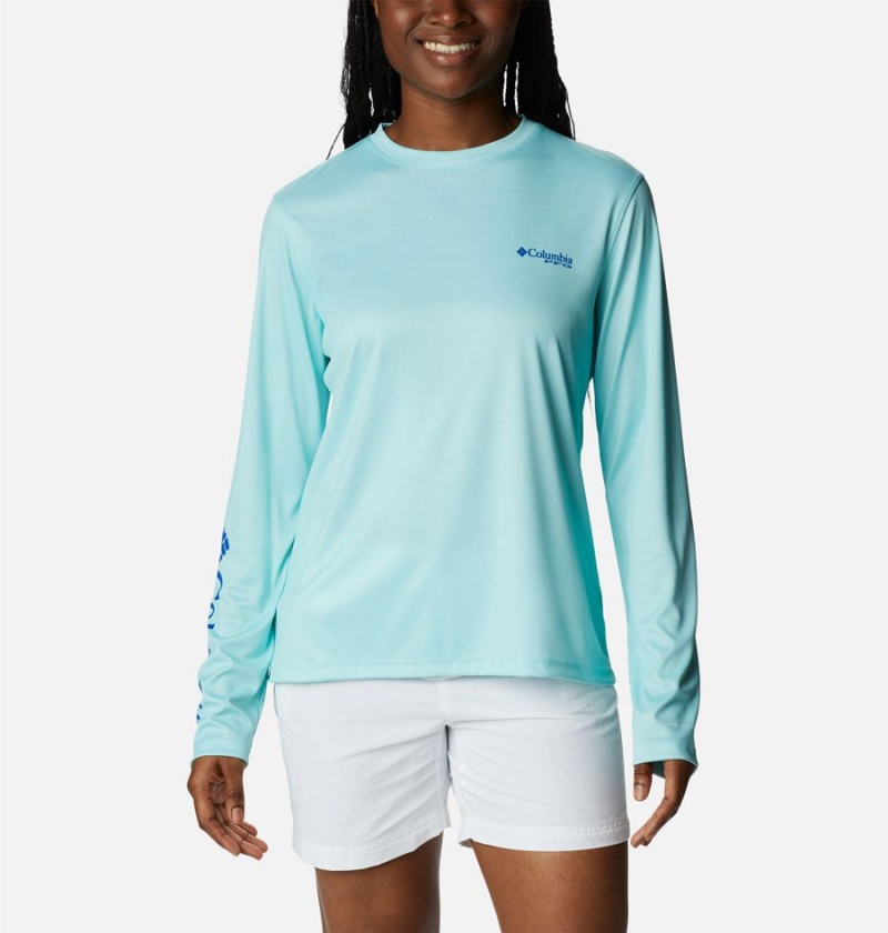 Columbia PFG Tidal Fish Star Long Sleeve Women's T-Shirt Blue | QNHFVR-086
