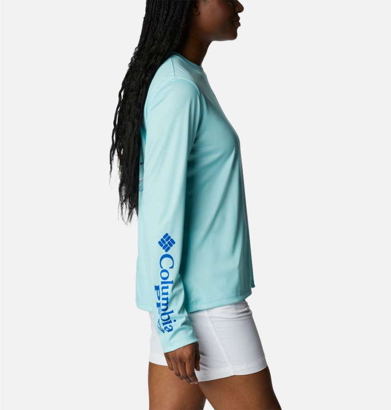 Columbia PFG Tidal Fish Star Long Sleeve Women's T-Shirt Blue | QNHFVR-086