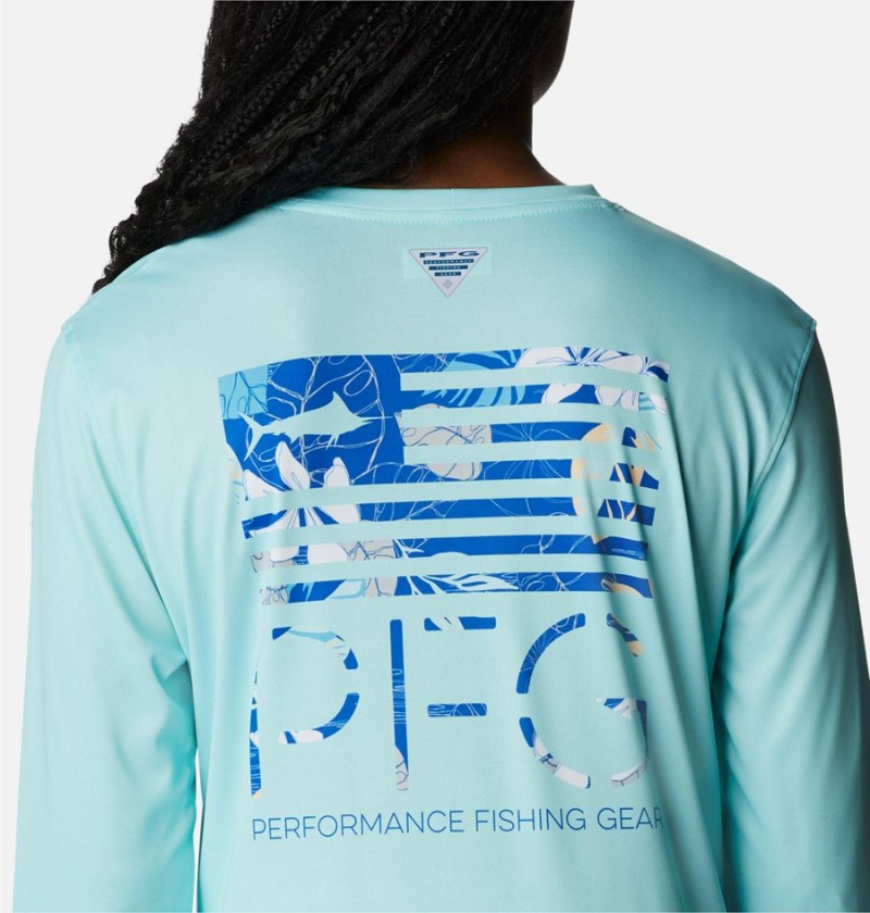 Columbia PFG Tidal Fish Star Long Sleeve Women's T-Shirt Blue | QNHFVR-086