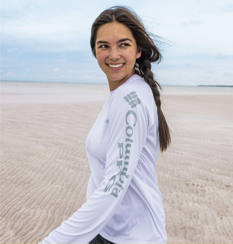 Columbia PFG Tidal II Long Sleeve Women's T-Shirt White | HIXOFM-153