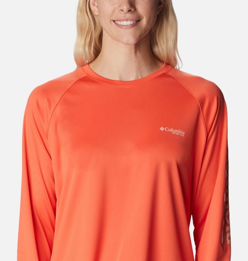 Columbia PFG Tidal II Long Sleeve Women's T-Shirt Coral | PBQDIM-217