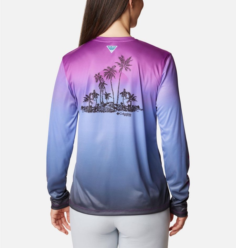 Columbia PFG Tidal Isle Rise Fade Long Sleeve Women's T-Shirt Blue | UMPWVB-315