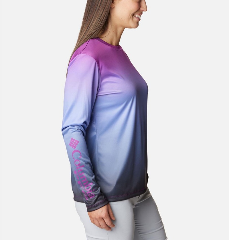 Columbia PFG Tidal Isle Rise Fade Long Sleeve Women's T-Shirt Blue | UMPWVB-315