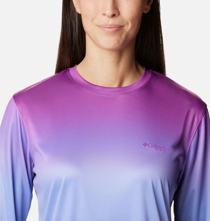 Columbia PFG Tidal Isle Rise Fade Long Sleeve Women's T-Shirt Blue | UMPWVB-315