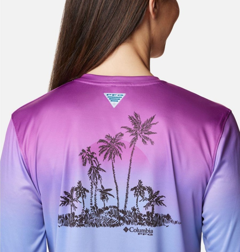 Columbia PFG Tidal Isle Rise Fade Long Sleeve Women's T-Shirt Blue | UMPWVB-315