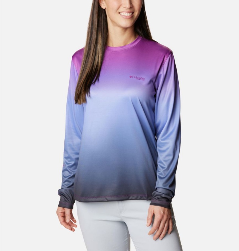 Columbia PFG Tidal Isle Rise Fade Long Sleeve Women\'s T-Shirt Blue | UMPWVB-315