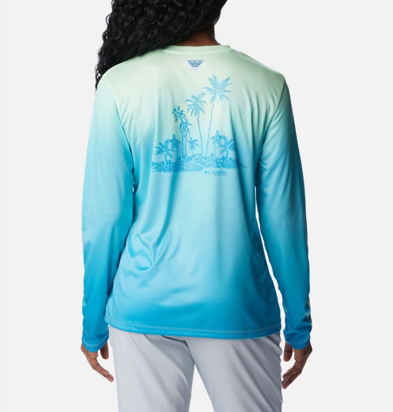 Columbia PFG Tidal Isle Rise Fade Long Sleeve Women's T-Shirt Blue | EIXPDA-470